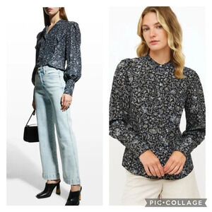 Veronica Beard Drela Floral Print 100% Silk Blouse 0